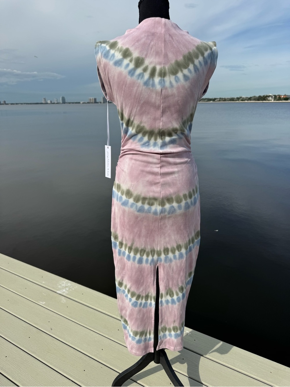 Young Fabulous & Broke S Mauve Tie-Dye Midi Dress with Blue and Olive Accents, - Picture 2 of 8
